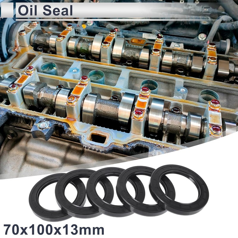 RATCHROLL Universal Oil Seal TC Double Lip W Steel Spring Seal Ring Rotary Shaft Seal 70x100x13mm High Pressure NBR Rubber Black 5 Pcs - Image 2